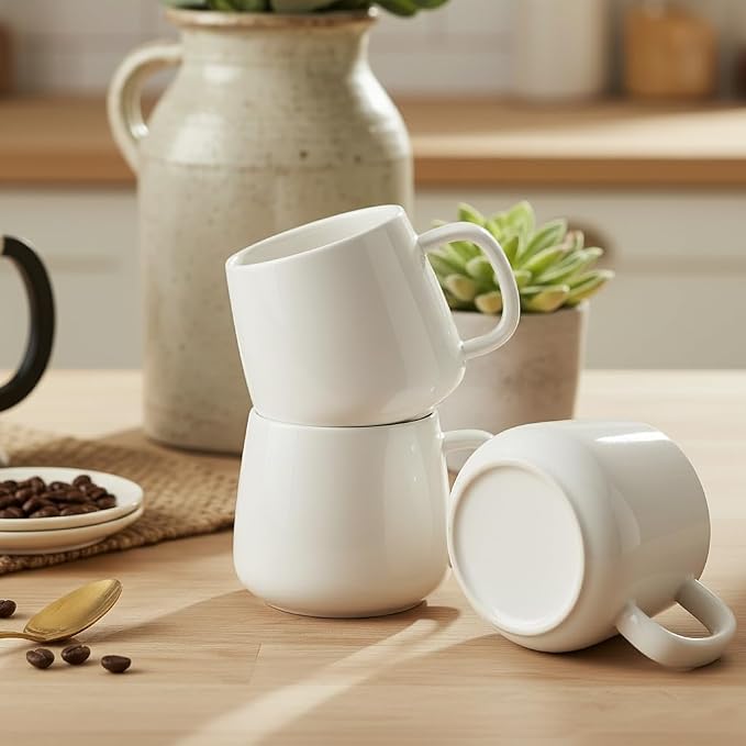 Teocera Coffee Mugs Set of 6-12oz Chip-Resistant Ceramic Cups with Ergonomic Handle | Dishwasher & Microwave Safe White Mugs | Keeps Beverage Hot, Perfect for Family Kitchen & Holiday Gifts - Image 5