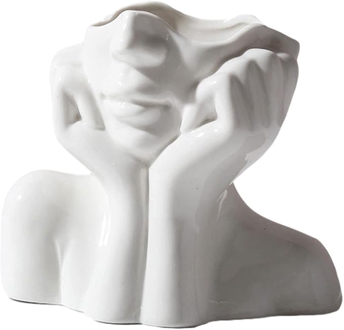 Ceramic Face Vase - Cute Half-Body Female Head Planter for Flowers, Modern Farmhouse Decor - Perfect for Desk, Table & Bookshelf, Home Accent - Image 7