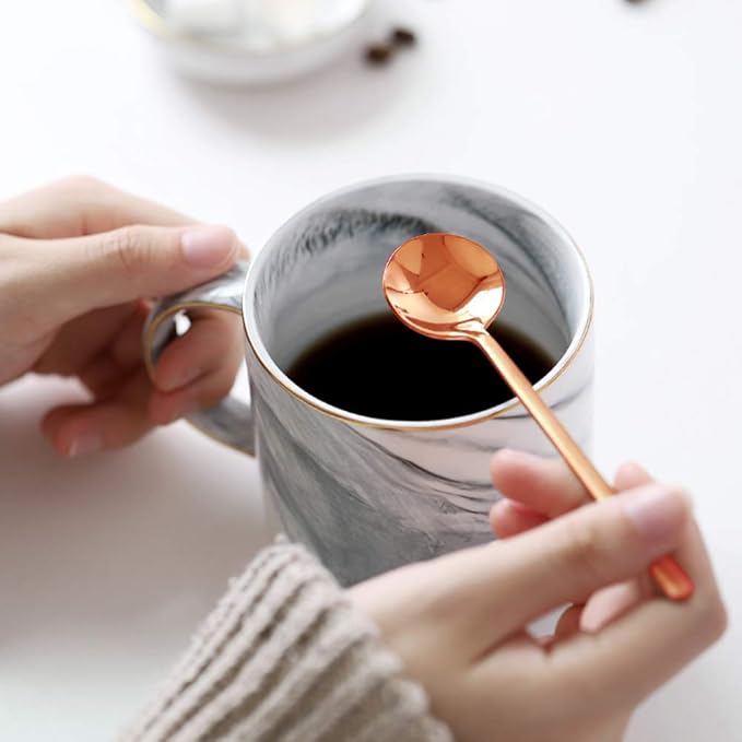Pack of 8, Rose Gold Plated Stainless Steel Espresso Spoons, findTop Mini Teaspoons Set for Coffee Sugar Dessert Cake Ice Cream Soup Antipasto Cappuccino, 5.3 Inch