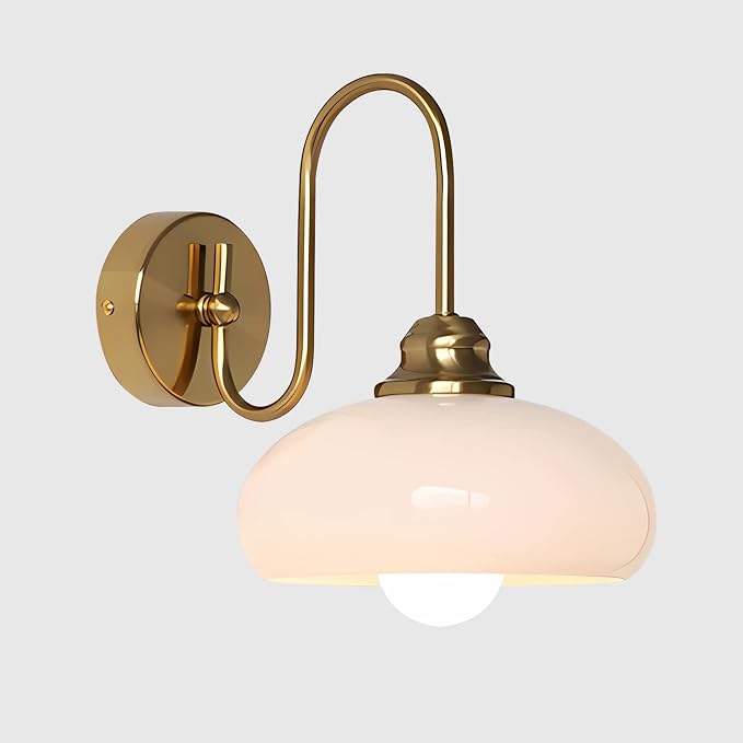 Vintage Gold Wall Sconce Mid Century Vanity 1-Light Glass Wall Mounted Light Up and Down Background Wall Lamp Brushed Brass Finished Lighting Bauhaus Wall Sconce for Bedroom, Kitchen, Hallway - Image 8