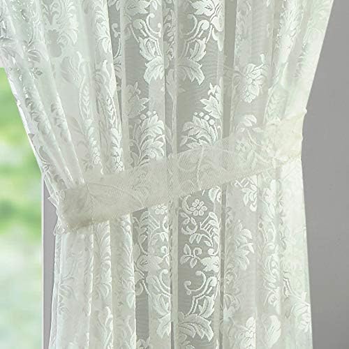 LinenZone 108x100 2 Ivory Lace Wall-to-Wall Curtains. (Lisa 108x100, Ivory) | 2 Elegant Knitted Lace Wall-to-Wall Curtains with Scalloped Bottom and Tiebacks for Extra Large Windows . - Image 3