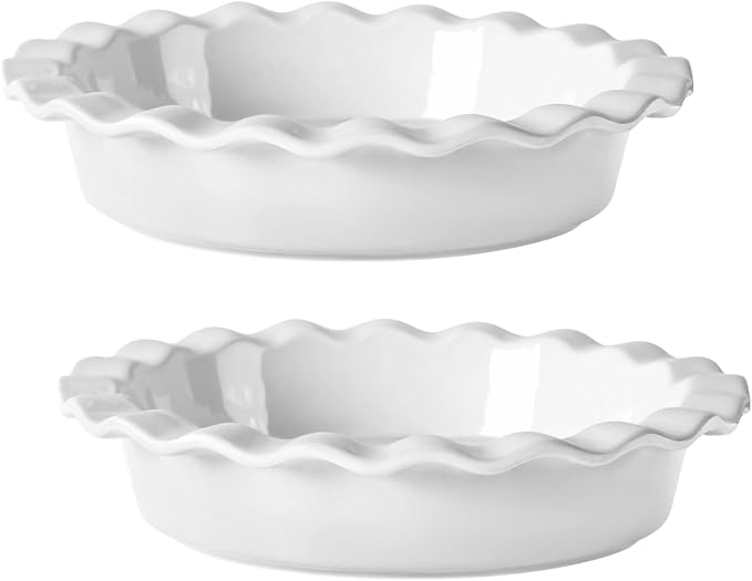 2 PCS Ceramic Pie Pans, 9.8 in Large Tart Pan, Quiche Pan and Pie Plate for Baking, White Ceramic Baking Dish with Wavy Edges, Even Heat Distribution, Easy Release, 2 Pack - Image 5