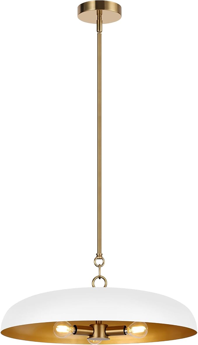 LamQee 20 Inch Oversized Large Pendant Lights, 3-Lights White and Gold Dome Chandelier, Mid Century Modern Metal Pendant Lighting Fixture Ceiling Hanging for Kitchen Island Dining Room Over Table Bar - Image 9