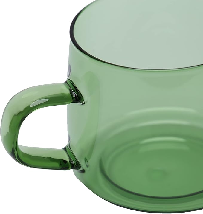 2PCS Glass Coffee Mugs, 350ml Clear Glass Mug with Handle Heat Resistant Tea Mugs High Borosilicate Glass Mug for Tea Beverages (Green)