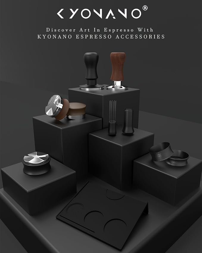 KYONANO Espresso Tamper 58mm - 58mm Coffee Tamper with Chacate Preto Wooden Handle & Stainless Steel Base - Espresso Hand Tamper - Espresso Press Tool - Suitable for Homemade Coffee, Espresso Machine