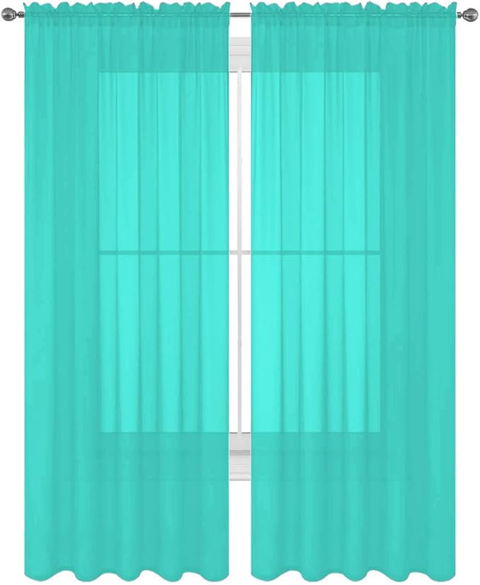 2 Piece Solid Elegant Sheer Curtains Fully Stitched Panels Window Treatment Drape (54" X 63", Turquoise) by Decotex