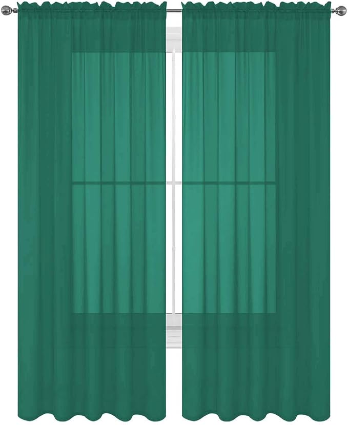 2 Piece Solid Elegant Sheer Curtains Fully Stitched Panels Window Treatment Drape (54" X 63", Teal) by Decotex