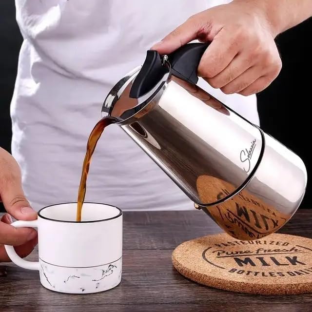 Espresso Maker 6 Cup Moka Pot Stainless Steel Percolator coffee pot, Compatible with Gas, Electric, Ceramic, and Induction stovetops(10 fl oz/300 ml)