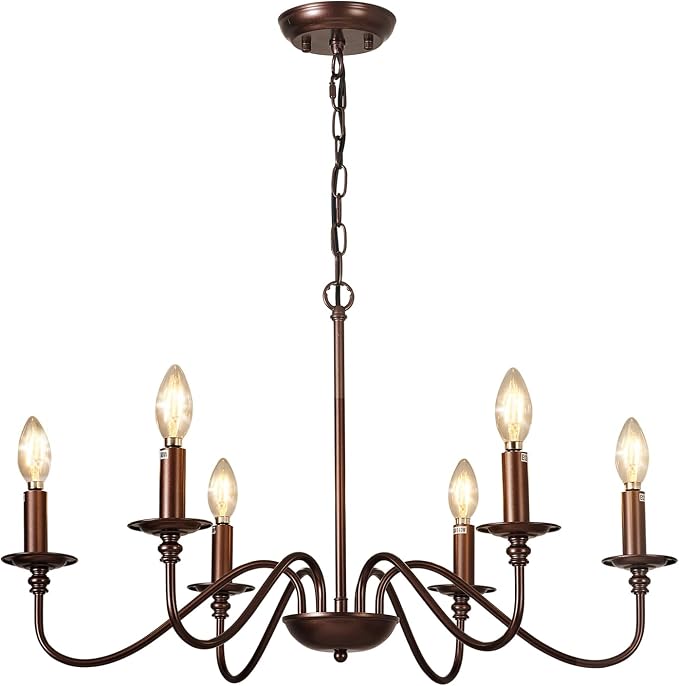 Depuley Farmhouse Chandelier for Dining Room: 6-Light Antique Industrial Hanging Ceiling Pendant Light Fixture for Kitchen - Oil-Rubbed Bronze Rustic Vintage Iron Candle Chandeliers for Entryway - Image 8