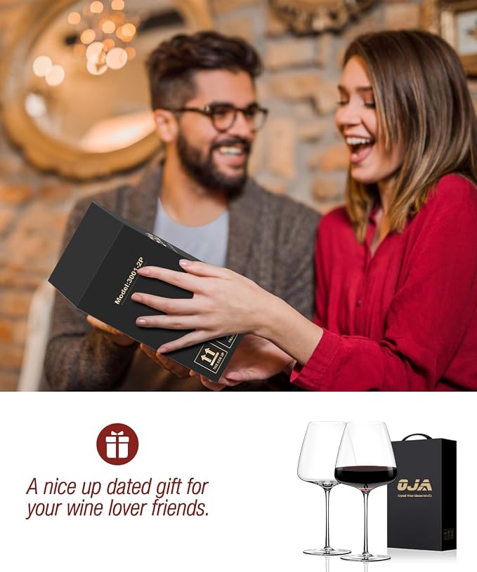 OJA Wine Glasses Set, Crystal Hand Blown Red Wine Glass Set of 2, 23 oz | Long Stem, Unique Large Design, Best for Wine tasting, Birthday, Christmas, Anniversary - Image 7