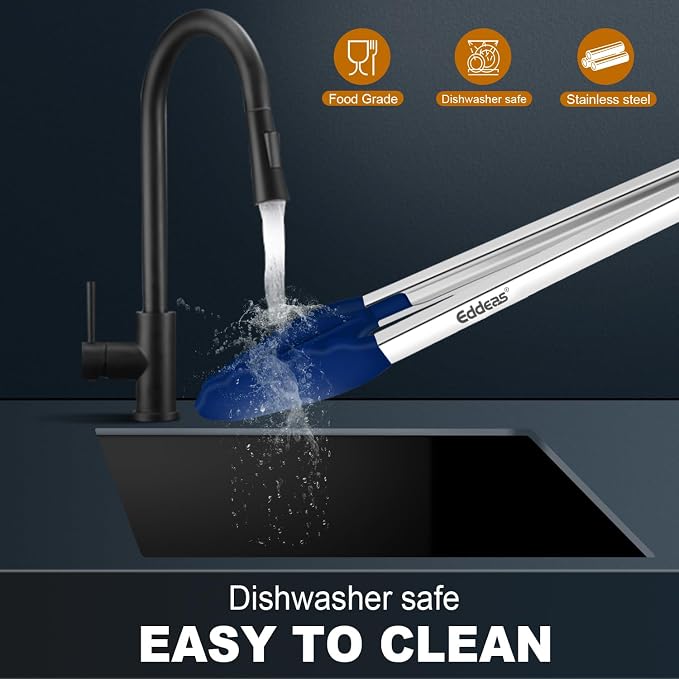 Tongs For Cooking - Silicone Metal Kitchen Tong 7" 9" & 12" Blue | 600°F Heat Resistant Silicone Tong, All Metal handle Locking Tongs with Silicone Tips, Heavy Duty Stainless steel - Image 7