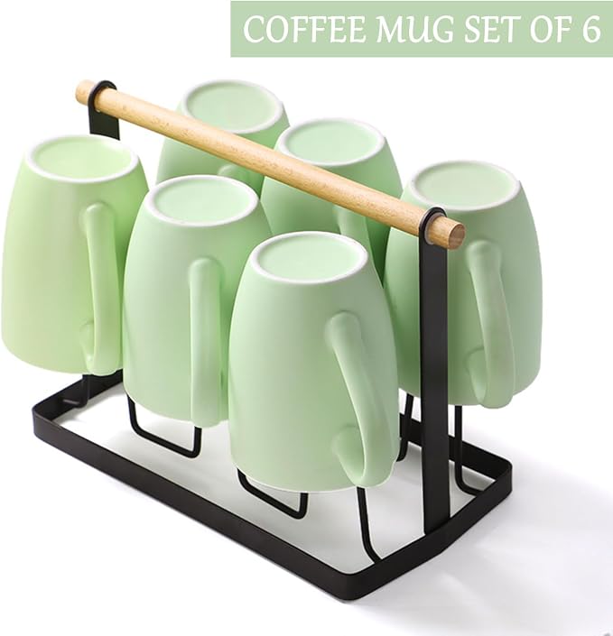 Coffee Mugs Set of 6, 12oz Ceramic Coffee Mugs with Handle, Matte Porcelain Green Coffee Mug for Latte, Tea, Cocoa, Cappuccino, Cups for Women Men for Home Restaurant Mug (Green) - Image 7