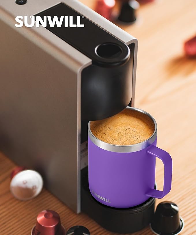 SUNWILL Insulated Coffee Mug with Lid, Travel Tumbler with Handle, 14 oz Stainless Steel Cup for Camping, Office, Home, Powder Coated Purple - Image 6
