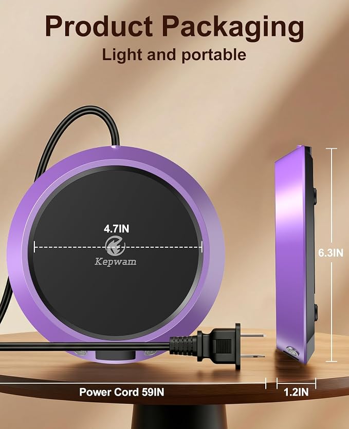 Kepwam Coffee Mug Warmer - 50W Electric Coffee Warmer for Desk 3 Temp Settings & 2-9 Timer Smart Cup Warmer for Desk Candle Warmer Plate with LED Lights Beverage Tea Milk Warmer for Home & Office - Image 6