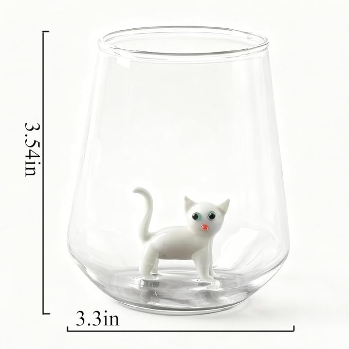 Cat Figurine Glass Cup 3D Animal Artisan Glassware Collection Handmade Cute Wine Cup Meow Garden Crystal Cat Tumbler Gothic Decorations Stemless Wineglass - Image 4