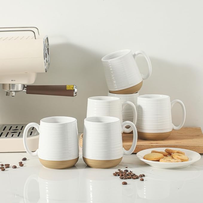 HASENSE Porcelain Coffee Mugs Set of 6, 15 Ounce Large Ceramic Coffee Cups Set with Handle for Latte, Tea, Cocoa and Hot Chocolate, White Coffee Mugs for Men and Women, Microwave Safe - Image 7
