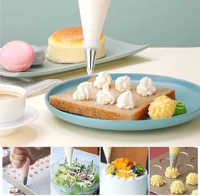 122Pieces Tipless Piping Bags - 100pcs Disposable Piping Pastry Bag for Royal Icing/Cookies Decorating - 10 Pastry Bag Ties,10 Clips &2 Scriber Needle - Best Cookie/Cake Decorating Tools (16 Inch)
