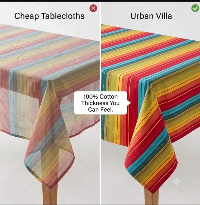 Urban Villa Tablecloth Cotton Tabletop 60x102 (8-10 Seats) Red Stripes - Image 8