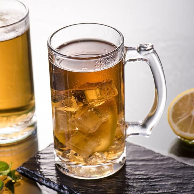 Heavy Beer Mugs Set, 16oz Glass Mugs With Handle, Beer Glasses For Freezer, 500ml Beer Drinking Glasses, Traditional Stein For Bar, Alcohol, Beverages,Coffee, Teas, Set of 4