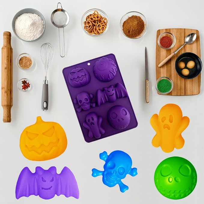 2 Pack Halloween Silicone Molds 6 Cavity Halloween Themed Molds Baking Mould Tray DIY Baking Tool for Aromatherapy Candles Chocolate Pudding Dessert Jelly Soap Cupcake Topper for Halloween Party Treat - Image 6