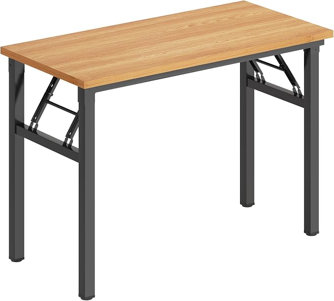 DlandHome 39.4 Inch Small Folding Computer Desk for Home Office, Teak Black | Foldable Writing Table for Small Spaces Bedroom, No Assembly Required, Wood Top Metal Frame, Collapsible Compact Easy Storage - Image 9