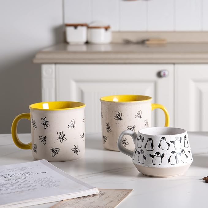 AmorArc 22 OZ Large Ceramic Coffee Mugs, Oversized Soup Cups With Big Handle for Men Women Dad Mom, Big Mug With Textured Bees Patterns for Office & Home -Microwave Safe, 2 Pcs - Image 7