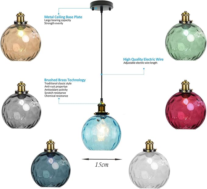 Pendant Light Shade Industrial Hanging Lights Fixtures Ceiling Outdoor Pendant Lighting for Kitchen Island Dining Room Unique Lamp in Kitchen Farmhouse Bedroom (Dark Blue, 5.9 Inches) - Image 6