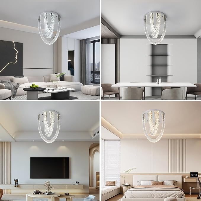 Modern Crystal Ceiling Light Chandelier, Flush Mount Lighting Fixture Pendant Ceiling Lamp Light for Living Room Bedroom Dining Room Hallway - Image 12