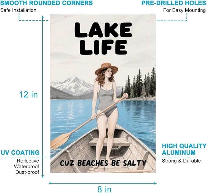 Vintage Lake House Metal Sign, Rustic Outdoor Wall Decor for Cabin, Porch & Lakefront, Weatherproof 12x8 Inch Lake Life Gift for Beach and Lake Lovers - Image 6