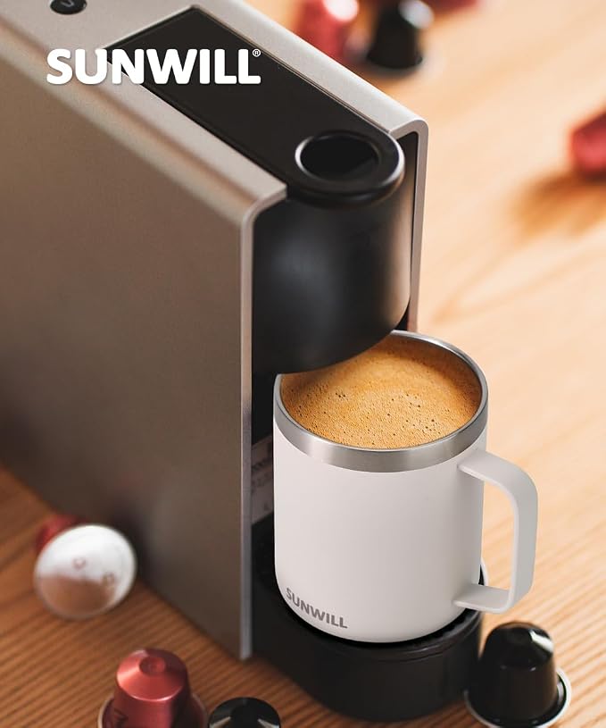 SUNWILL Travel Coffee Mug with Lid, Insulated Tumbler with Handle, 14 oz Stainless Steel Cup for Home, Office, Camping, Powder Coated Cream - Image 6
