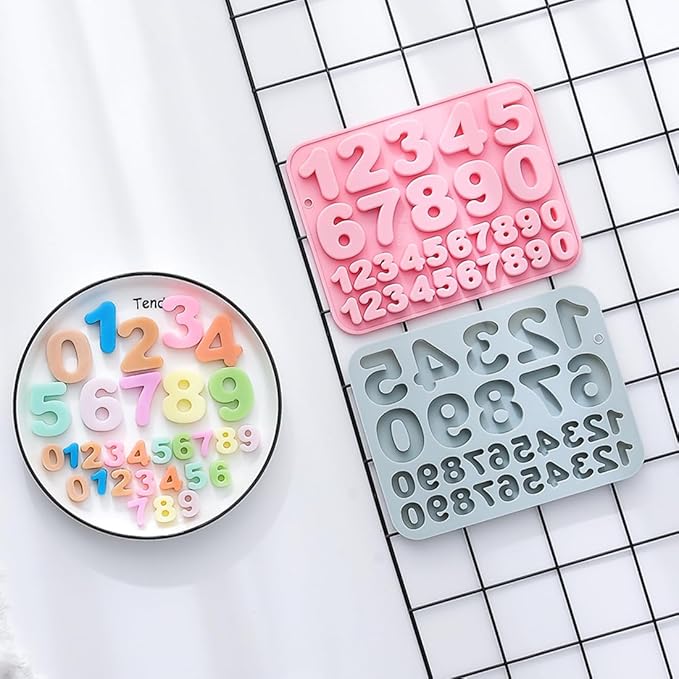 60 Cavities Number (0 to 9) Shape Candy & Chocolate Silicone Molds,2 Size, Non-Stick, Baking Molds for Making Candle, Cake Decoration, Jelly, Cupcake, Ice Cubes 2 Count