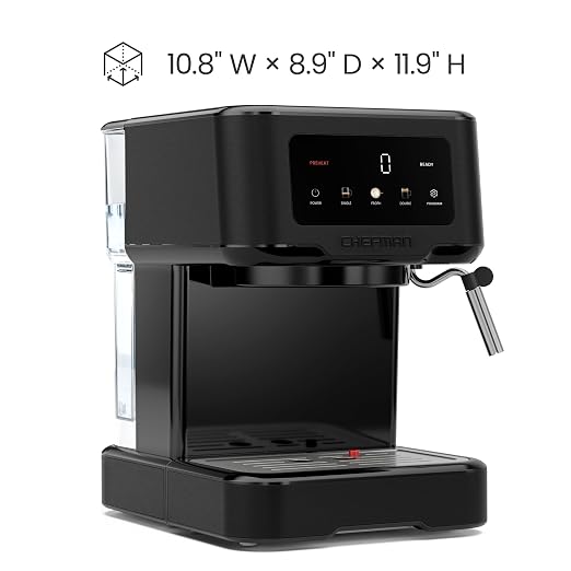 Chefman CraftBrew Espresso Machine, 15-Bar Pump Digital Espresso Maker w/Steam Wand for Latte & Cappuccino, Compact Espresso Coffee Machine w/ 1.5L Removable Water Reservoir - Stainless Black - Image 7