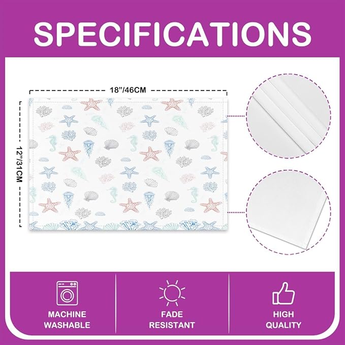 Feelyou Ocean Starfish Beach Placemats Set of 4 12"x18" Beach Coastal Table Mats Placemat Hawaiian Beach Placemats for Dining Table Indoor Outdoor Kitchen Starfish Beach Decor Table Place Mats - Image 4
