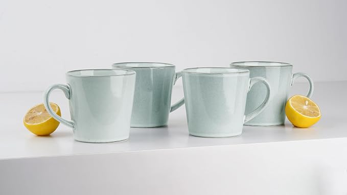famiware Coffee Mug Set of 4, Annecy 14 oz Ceramic Reusable Cups Set with Handle, Microwavable and Dishwasherable Stoneware Drinkware Set for Tea, Milk, Water, Grey-blue - Image 6
