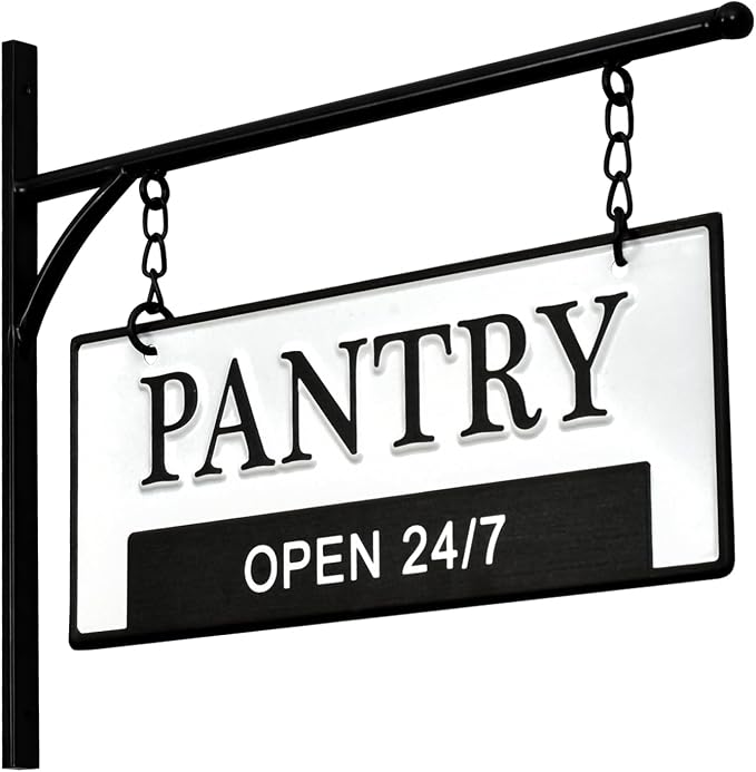 Pantry Open 24/7 Hanging Sign for Pantry, Decorative Metal Wall Decor, Double-Sided Embossed with Bracket - 13 x 10.5 Inchs - Image 7