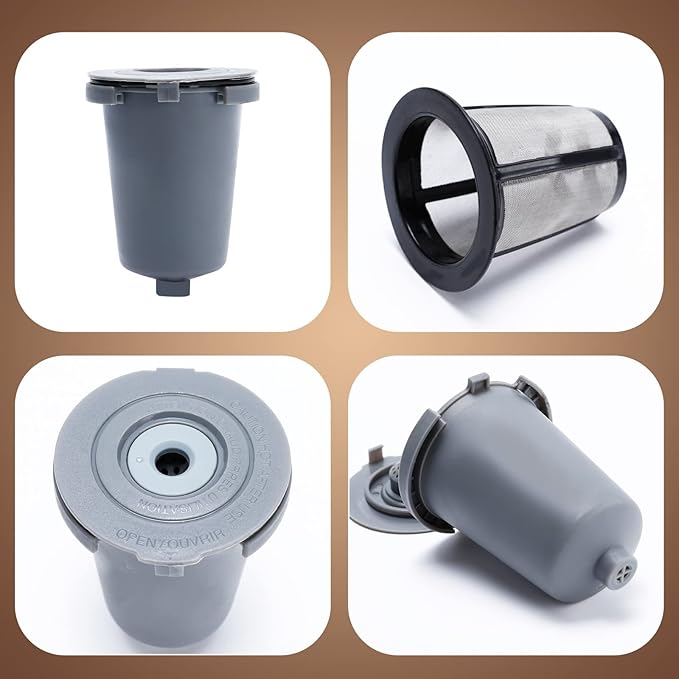 KEEPOW 4PCS Reusable Filter Cup for Cuisinart Coffee Maker Filter Replacement Parts, Reusable Coffee Filters for Cuisinart Single Serve Coffee Maker for HomeBarista Reusable Filter Cup, Gray