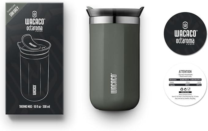 WACACO Octaroma Lungo Vacuum Insulated Coffee Mug, Double-wall Stainless Steel Travel Tumbler With Drinking Lid, 10 fl oz(300ml), Dim Grey - Image 8