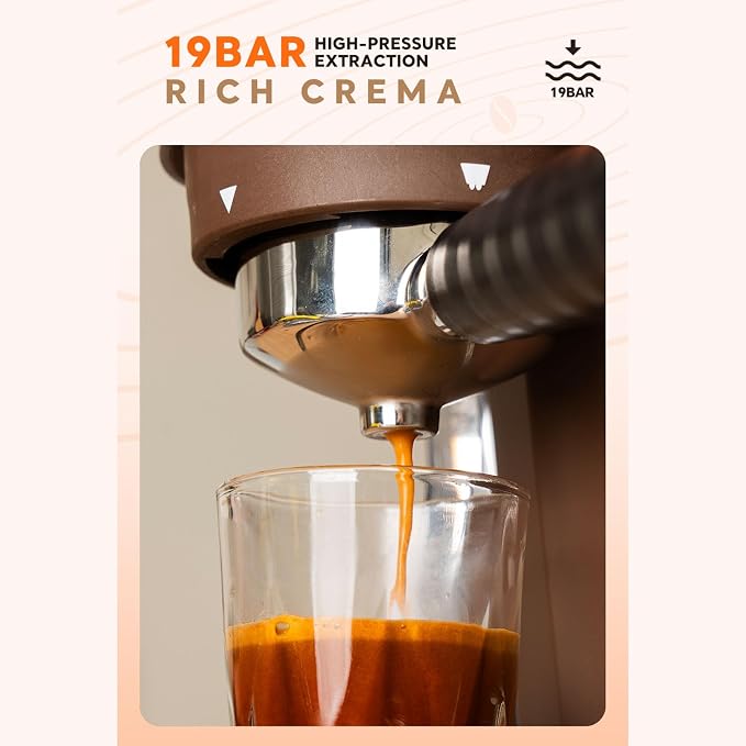 AUNMAS Coffee Maker, Espresso Machine with Tamper Steam Wand Grinder for Home Office Barista Style, 19 Bar 800ML 58mm Semi Automatic (US Plug 110V) - Image 9