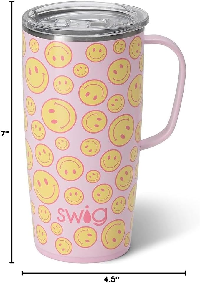 Swig Life 22oz Travel Mug, Insulated Tumbler with Handle and Lid, Cup Holder Friendly, Dishwasher Safe, Stainless Steel, Travel Coffee Cup, Insulated Mug with Lid (Oh Happy Day) - Image 6