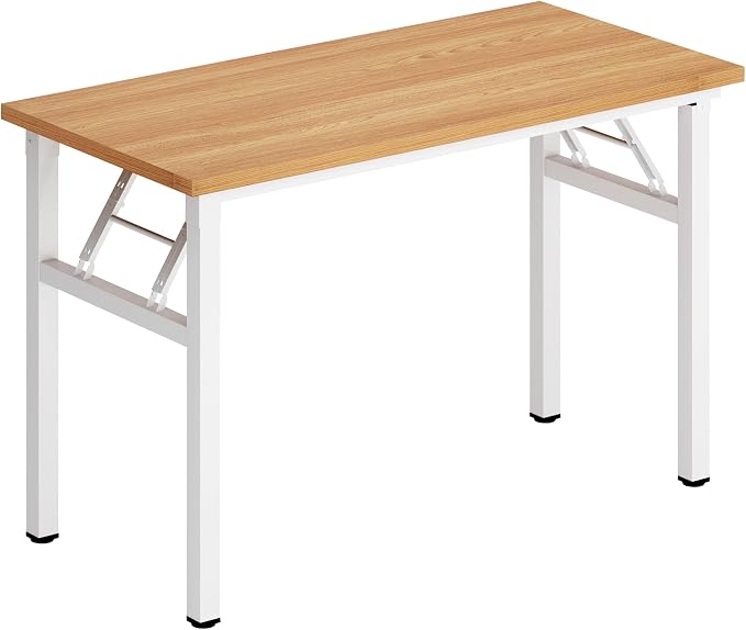 DlandHome 31.5 Inch Small Folding Computer Desk for Home Office, Teak White | Foldable Writing Table for Small Spaces Bedroom, No Assembly Required, Wood Top Metal Frame, Collapsible Compact Easy Storage - Image 9