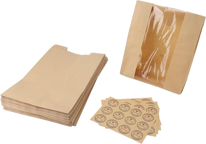 Yosoo 50PCS Bread Bags with Transparent Window Kraft Paper Baked Food Packaging Storage Bags for Homemade Bread Pastry Snacks with 60PCS Sealable Labels (Yellow) - Image 9