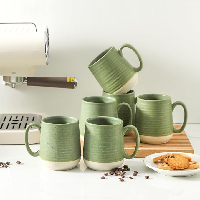 HASENSE Porcelain Coffee Mugs Set of 6, 15 Ounce Large Ceramic Coffee Cups Set with Handle for Latte, Tea, Cocoa and Hot Chocolate, Green Coffee Mugs for Men and Women, Microwave Safe - Image 7