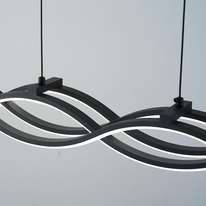 ORANOOR Modern LED Pendant Lights, Dimmable 39in Linear Wave LED Chandelier | Black Chandelier Dining Room Hanging Lighting Fixtures, Kitchen Island Linear Pendant Light for Dining Table, 4200lm Upgraded - Image 9