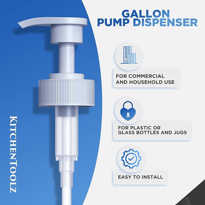 Gallon Pump Dispenser for Glass Jugs or Plastic Bottles - Compatible with Listerine Pump 1-1.5L Bottle Heavy-Duty Commercial Grade for Syrup, Soap, Condiments, Detergent - Pack of 4 White Pumps