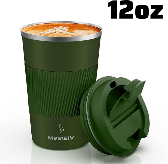 MOMSIV 12oz Travel Coffee Mug, Insulated Coffee Cup with Leak Proof Lid | 6-Hour Heat Retention, 360°Leak proof, Vacuum Stainless Steel Double Walled, BPA-free, Reusable And To Go Coffee Mug - Image 8
