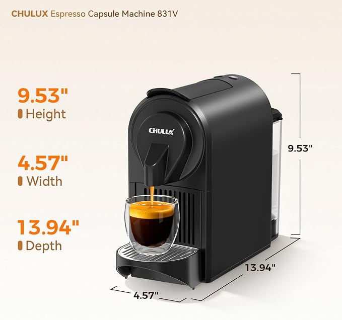 CHULUX Bafè-Pro Single Serve Espresso Machine for Nes Original Pods, Black | 1400W Rapid Heating, Espresso Lungo Buttons, Used Capsule Drawer, Auto-Eject System, 24oz Removable Reservoir, Mini Footprint - Image 8