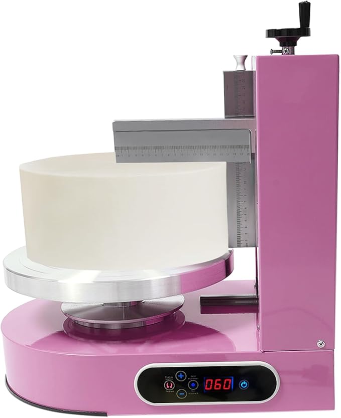 Electric Cake Decorating Machine, 200W 110V 60-320Rpm Automatic Cake Cream Coating Spatula Spreading Machine Cake Icing Machine Cake Surface Scraper W/LCD Display for 4-12 inch Cakes (Pink)