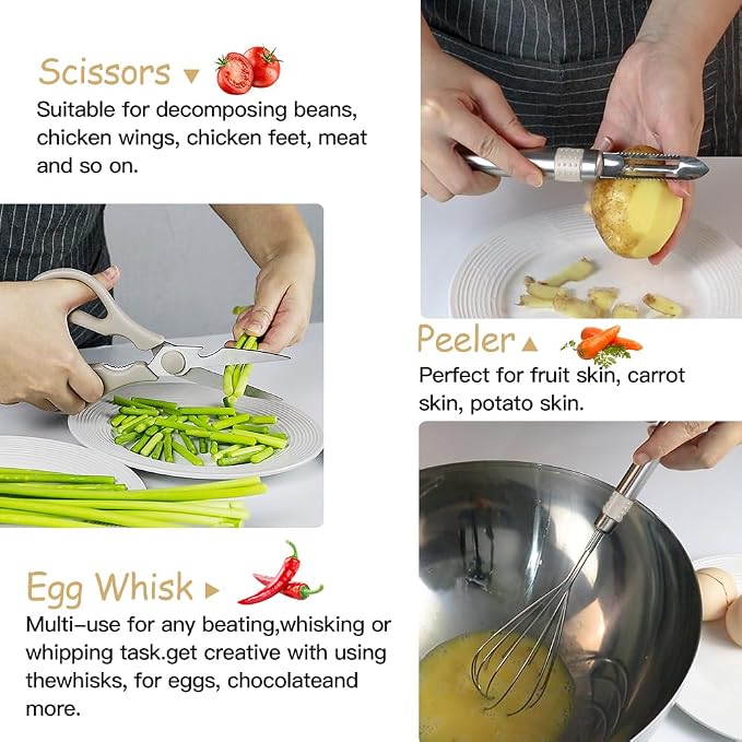 Kitchen Utensil Set-Silicone Cooking Utensils-33 Kitchen Gadgets & Spoons for Nonstick Cookware-Silicone and Stainless Steel Spatula Set-Best Kitchen Tools, Useful Pots (Khaki) - Image 6