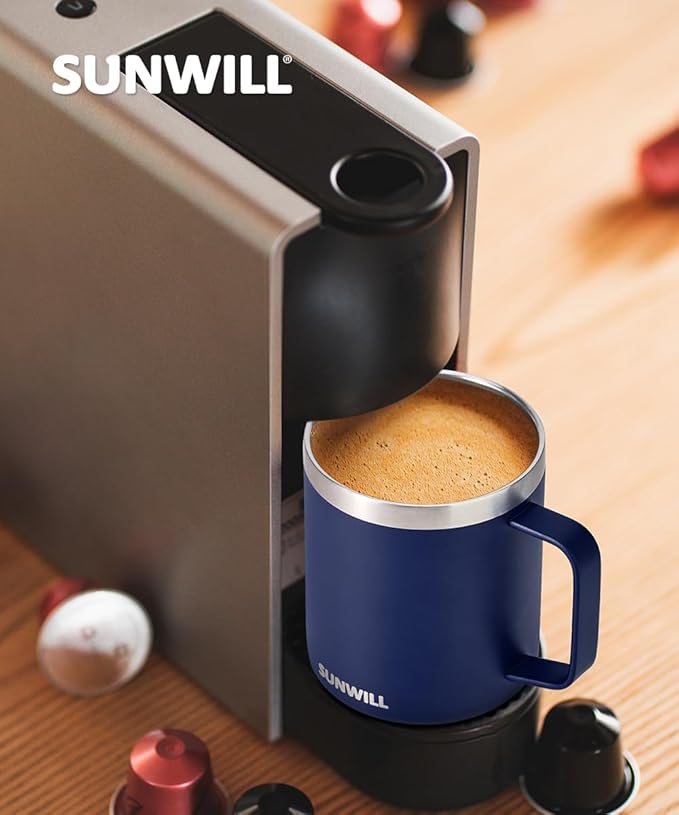 SUNWILL Travel Coffee Mug Set of 2, Insulated Tumbler with Lid, 14 oz Stainless Steel Cup with Handle for Camping, Office, Home, Powder Coated Navy Blue & Wine Red - Image 6