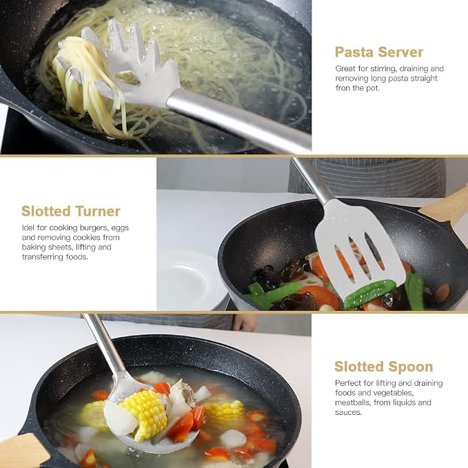 Kitchen Utensil Set-Silicone Cooking Utensils-33 Kitchen Gadgets & Spoons for Nonstick Cookware-Silicone and Stainless Steel Spatula Set-Best Kitchen Tools, Useful Pots (Cream White) - Image 7